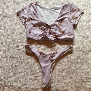M Lavender/Brown tie-dye bikini swimsuit